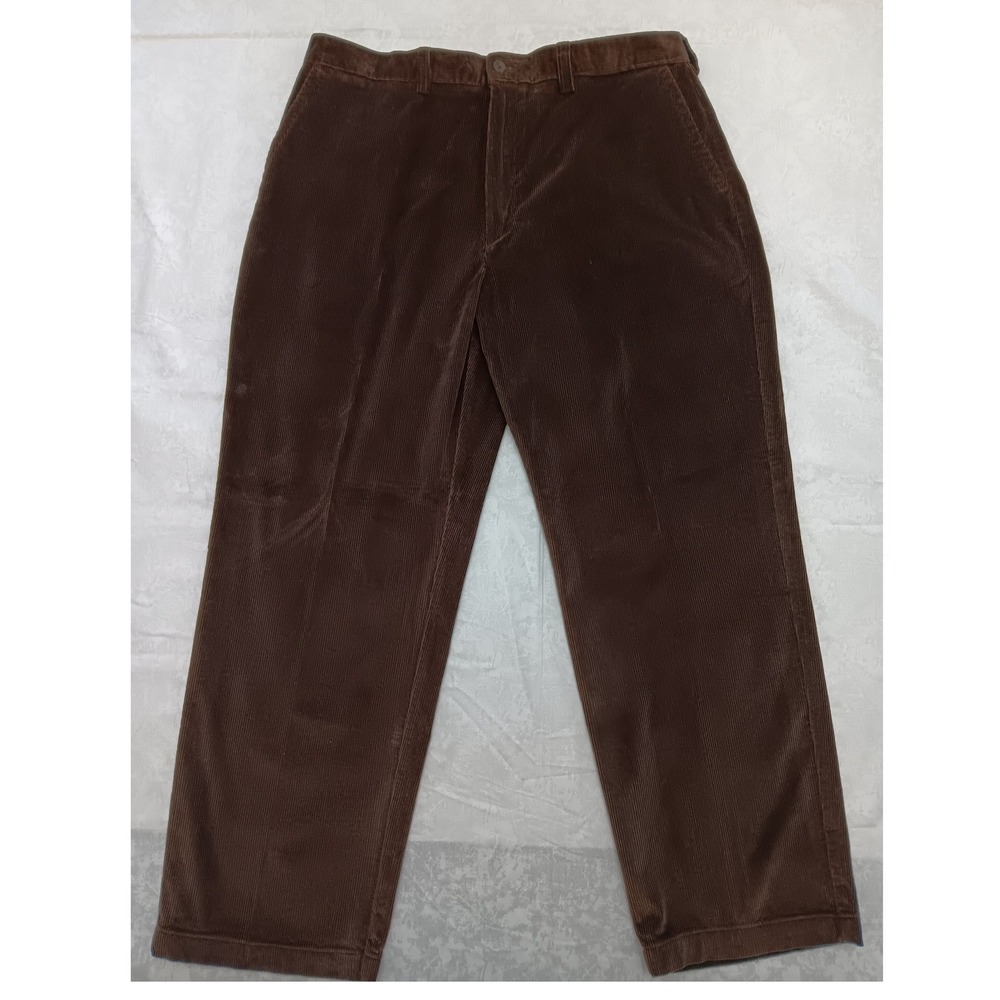 Roundtree & Yorke Mens 38x30 Brown Corduroy Pants Classic Fit Flat Front NWT